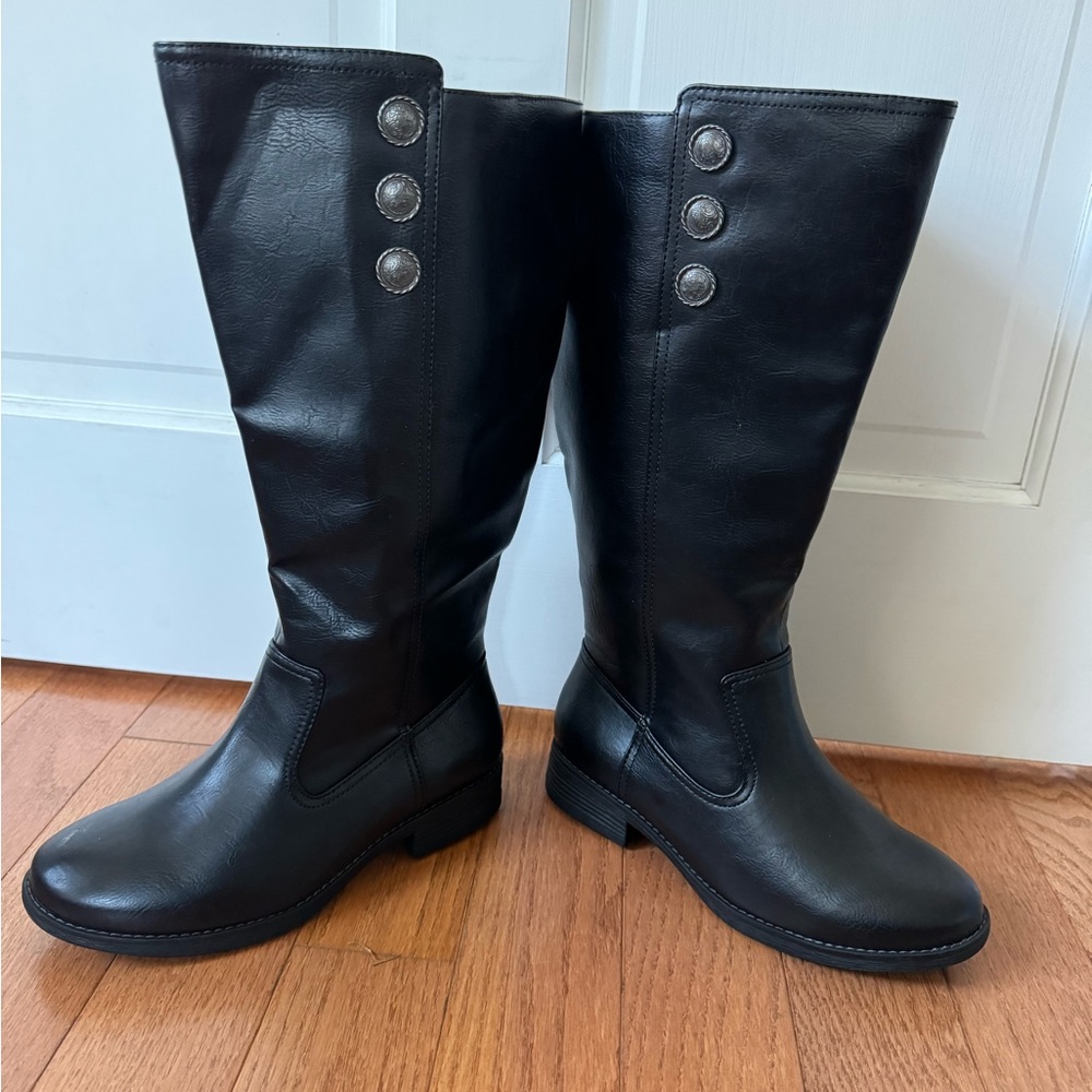 NORA Cloudwalkers Black Over the Knee Boots with Silver Buttons